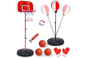 NEUBSAW 2 in 1 Adjustable Kids Basketball Hoop and Punching Bag with Stand for Kids, Toys Gifts for Boys Age 3 4 5 6 7 8 9 10+, Toddler Basketball Hoop and Boxing Bag Set Toy for Outdoor Indoor Sports Games