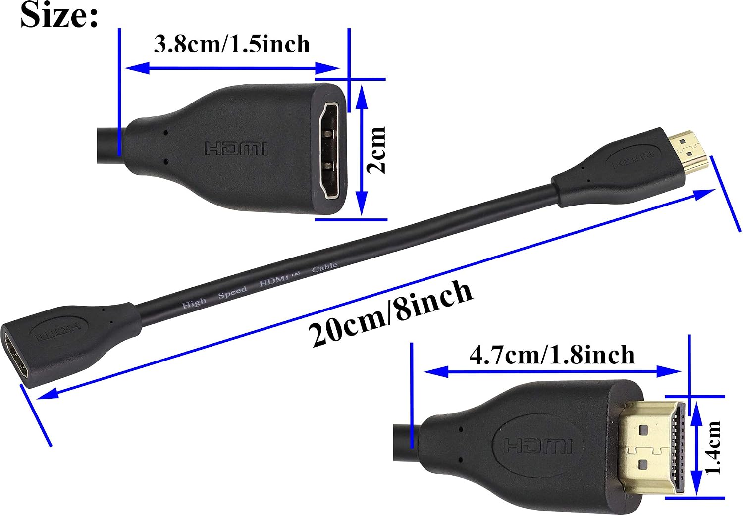 zdyCGTime 1080P 4k High Speed Ultra HD hdmi male cable,HDMI male to HDMI female adapter cable,Compatible with LCD TV,projector,set-top box,Xbox and other devices with HDMI interface.(20cm/2Pack) - Image 3