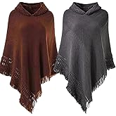 Liitrsh Shawl Poncho Sweaters for Women Knitted Hooded Cape with Fringed Hem Crochet Poncho Pullover Sweaters