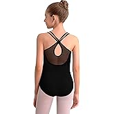 Vavewee Girls Black Dance Leotard Mesh Tank Ballet Dancewear,Full Front Lining,Breathable