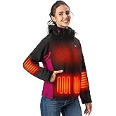 WASOTO Heated Jackets for Women 18400 mAh Battery Pack Water-Resistant Slim Fit with Detachable Hood Hiking Jackets