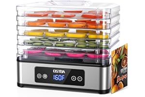 OSTBA Food Dehydrator, 5 Stainless Steel Trays, 48H Timer & Temp Control up to 160°F, 400W Food Dryer, Recipe Book for Jerky, Fruit, Meat, Vegetables, Herbs, BPA-Free