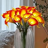 HOMESEASONS LED Lighted Artificial Flowers Calla Lily Lamp 20 Stems Real Touch Calla Faux Flower Lights for Valentine's Day Gift and Easter Home Kitchen Wedding Dining Table Decor(Orange)