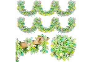 AMIATALO 40 Feet Easter Tinsel Garlands Decorations, Colorful Tinsel Twist with Confetti Spring Easter Metallic Glitter Hanging Garland for Holiday Party Window Outdoor Indoor Tree Supplies