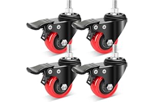 Nefish 2 Inch Stem Caster Wheels with Dual Locking, Threaded Stem Casters UNC 3/8"-16x1" Heavy Duty, No Noise Swivel Casters, Set of 4 Castor Wheels for Cabinet, Furniture