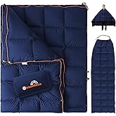 easedeco Down Camping Blanket - Lightweight Packable Warm Puffy Travel Quilt with Footbox, 650 Fill Power Waterproof Outdoor Blankets for Hiking, Travel Down Quilt, Navy Blue, 1lb 1oz / 77''*52''