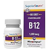 Superior Source No Shot Vitamin B-12 Cyanocobalamin 1000 mcg - Vitamin B-12 to Support Energy Production, Brain Health & Overall Wellness - Sublingual Tablets - 100 Dissolvable Tablets
