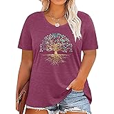 Plus Size Tshirts for Women Graphic Tees Vintage Flower Casual T Shirt Short Sleeve Top Loose Fit Tee