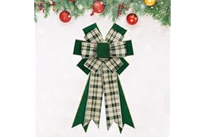 Estivaux Large Christmas Bows for Wreath, Xmas Wreath Bows Green Buffalo Plaid Bows Holiday Farmhouse Tree Topper Bows for Front Door Carnival Christmas Decorations