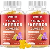 Saffron Gummies for Adult Kids, 10-IN-1 Saffron Supplements with Saffron Extract 88.5 mg, Vitamin D3, B6, B12, L-Theanine, St. John's Wort, Ashwagandha for Mood, Focus, Calm, Melatonin-Free, 120 Count