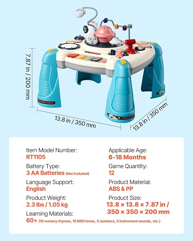 Table Activité Bébé 6 Mois et Plus Table Apprentissage Bébé 12 Jeux Jouet Musical Éducatif pour Éveil Enfants Garçon Fille, avec Projecteur d'Étoiles à Lumière Douce, 60 Sons, Thème de l'espace