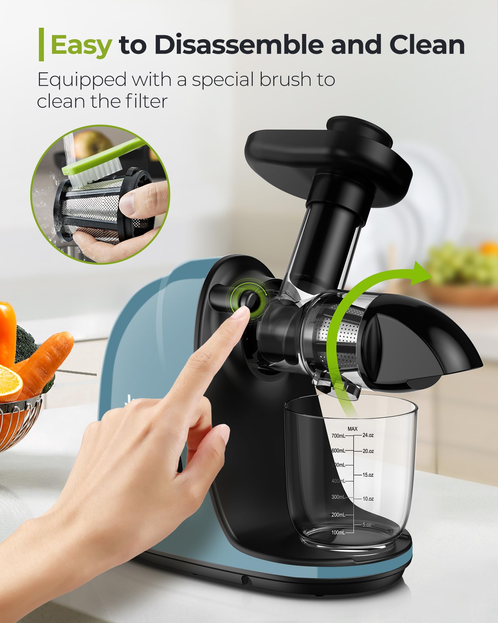 Jocuu Slow Masticating Juicer with 2Speed Modes Cold Press Juicer Machine Quiet Motor