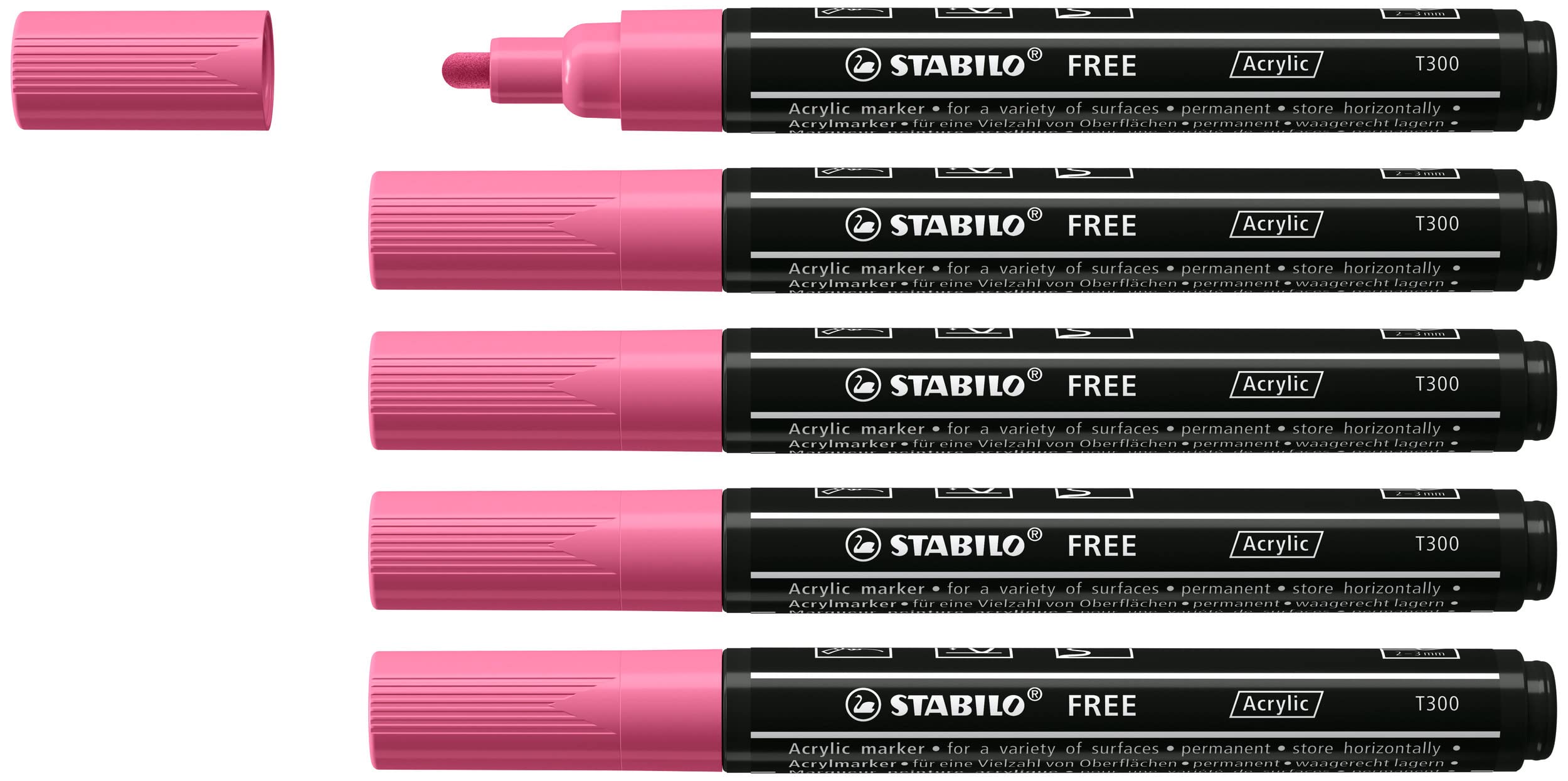 STABILO Acrylic Marker FREE Acrylic - T300 2-3 mm Bullet Tip - Box of 5 - Taffy Pink