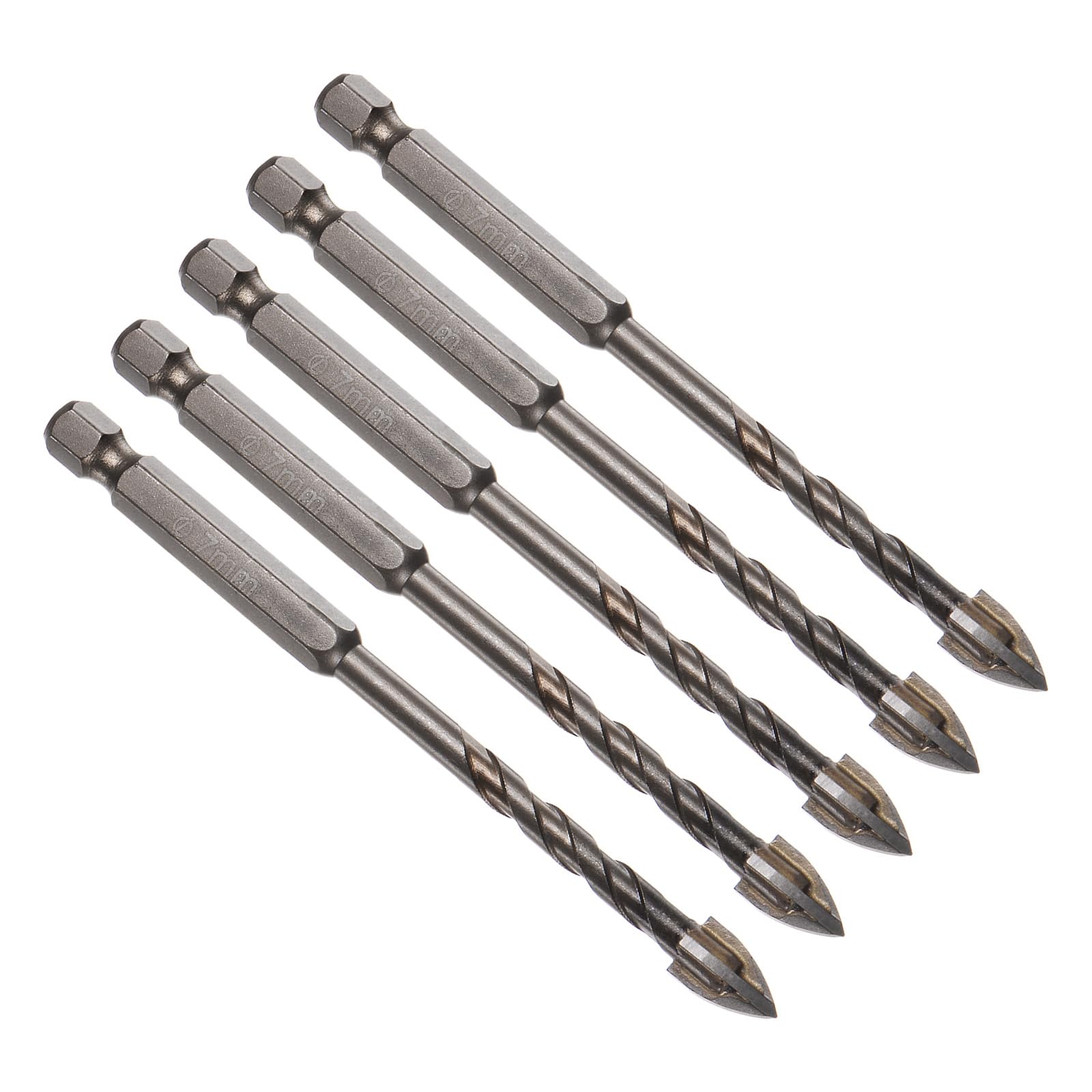 CoCud Titanium Masonry Drill Bit, 7mm Cutting Dia 100mm Length 1/4" Hex Shank Carbide Cross Tip Concrete Drill Bits Yellow - (Applications: for Wood Glass Brick Cement), 5-Pieces