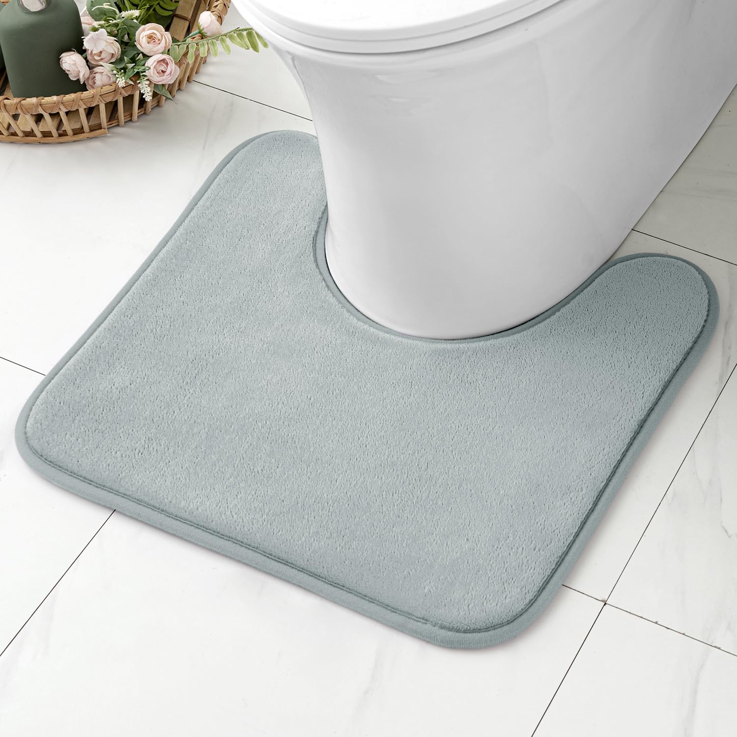 MIULEE Non Slip Toilet Mat Pedestal Mat for Toilet WC Bath Mat Absorbent Washable Thickened Soft - U Shape Bathroom Mat 45x45 cm Light Gray