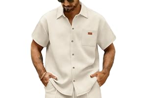 Mens Short Sleeve Shirts Button up Casual Summer Tops Lightweight Beach Waffle Blouses Vacation Hawaiian Shirts