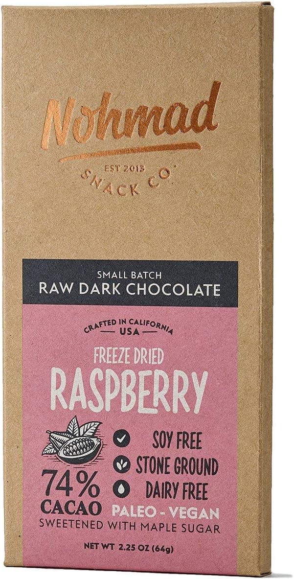 Nohmad Snack Co, Bar Chocolate Raw Dark Raspberry, 2.25 Ounce