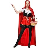 Breathffy Women's Riding Hood Costume Christmas Halloween Party Dress with Red Cloak Cape Adult Cosplay Costumes for Women