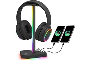 RGB Headphones Stand with 1 USB-C Data Transmission& 3 Type-C Charging Port, Desk Gaming Headset Holder with 7 Light Modes an