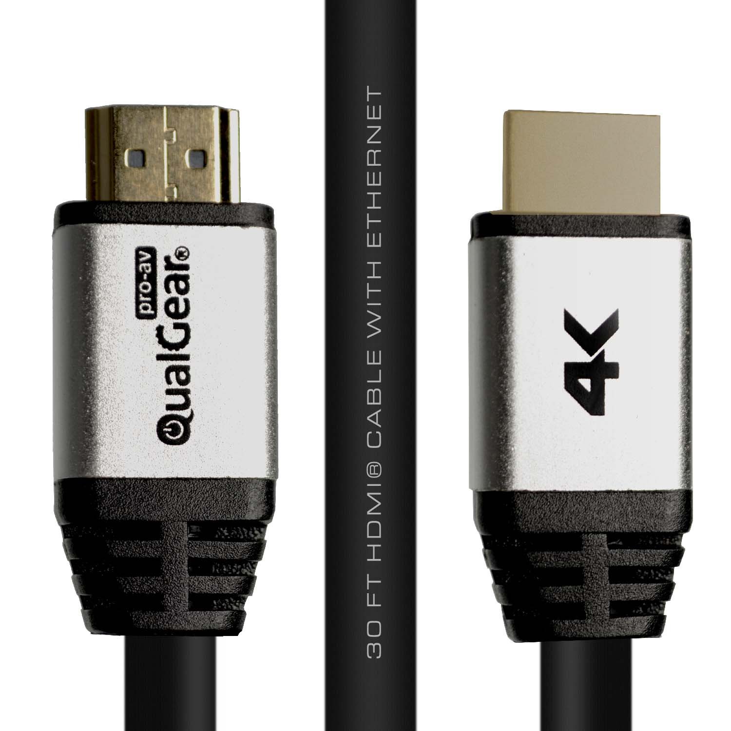 QualGear HDMI 2.0 Cable; 30' High Speed HDMI 2.0 Cable with Ethernet 30' - Black (QG-CBL-HD20-30FT)