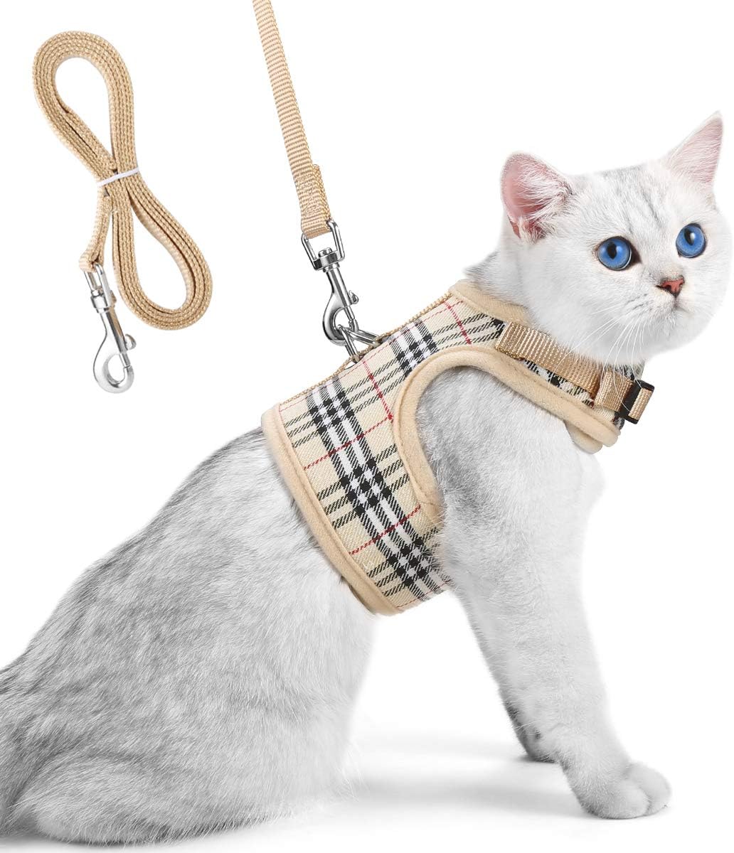 Comfortable, Secure and Breathable Beige Cat Harness with Leash