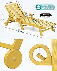 SERWALL Patio Chaise Lounge Chair, 5 Positions