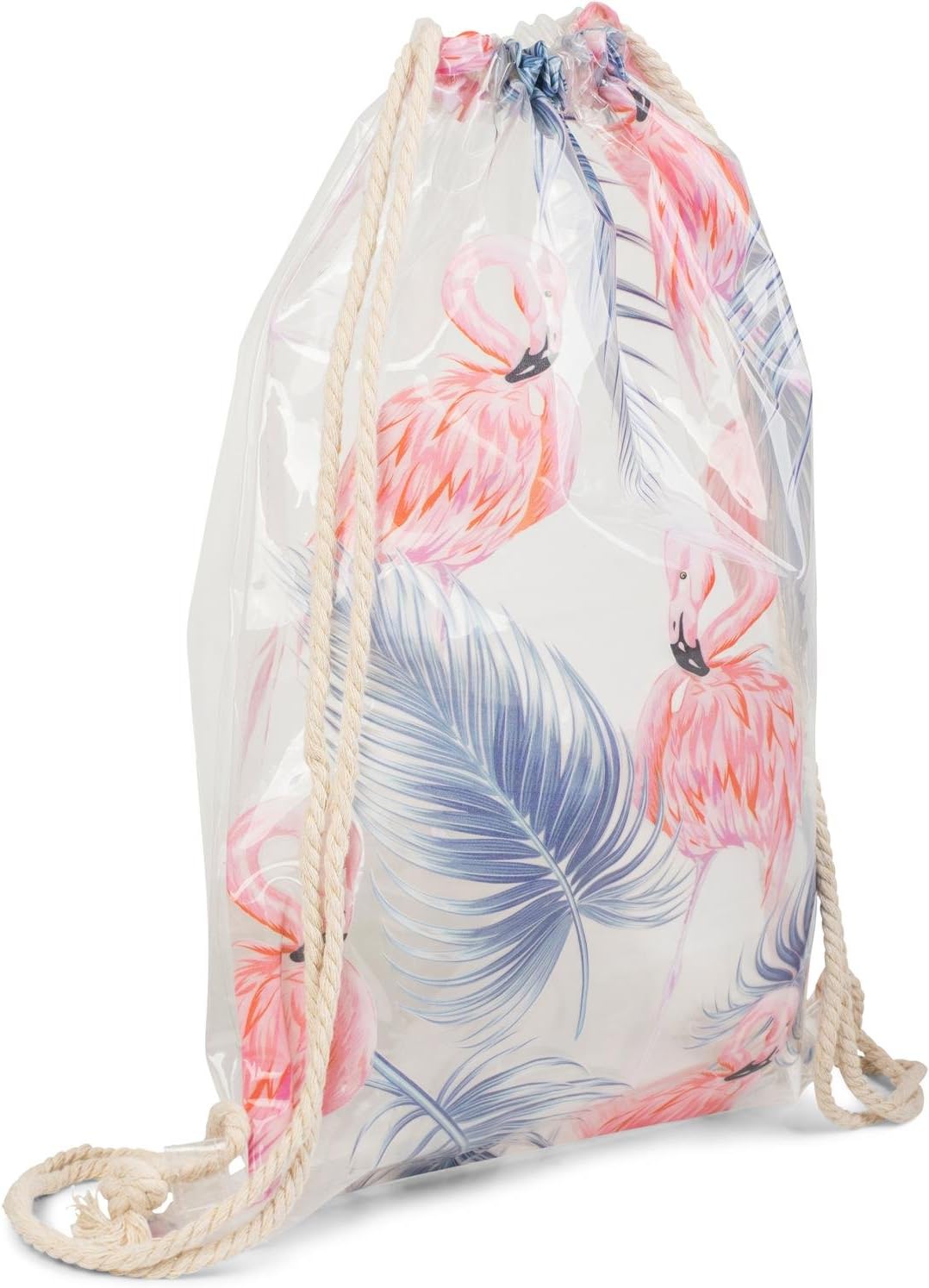 styleBREAKER transparent gym bag with flamingo and palm print, waterproof, sports bag, rucksack, bag, unisex 02012250, color:Pink-Blue - Image 3
