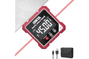 BINTA Magnetic Digital Angle Finder with Laser, Rechargeable IP54 Waterproof Dustproof Digital Angle Gauge Inclinometer, Table Saw Miter Angle Gauge for Woodworking Machinery DIY(Class II Laser <1mW)