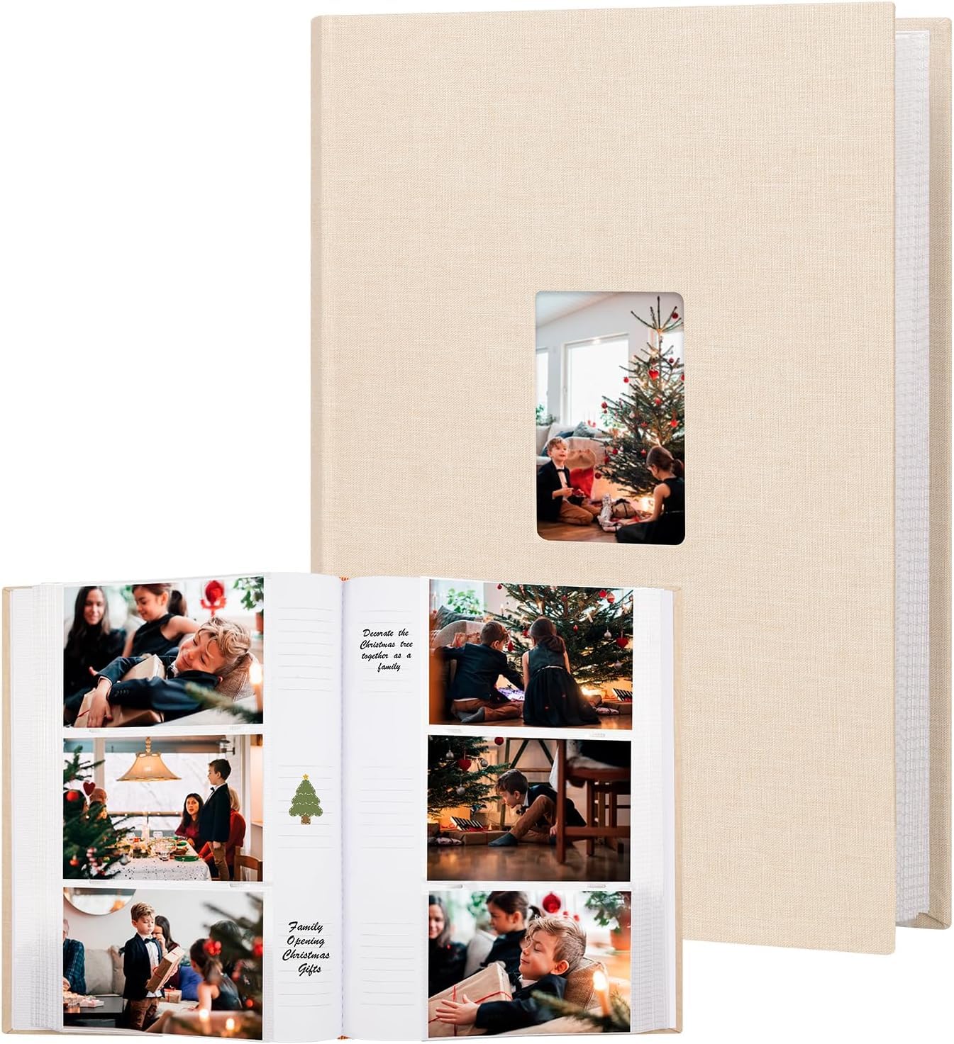 Photo Album 6x4 450 Photos with Writing Space, 6x4 Photo Album Linen Cover with Front Window, 4x6 Picture Album,4x6 Photo Album Book for Wedding Kids Travel Family Baby Pictures (Khaki)