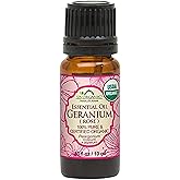 US Organic 100% Pure Rose Geranium Essential Oil (Sourced from South Africa) - USDA Certified Organic, Steam Distilled (10 ml)