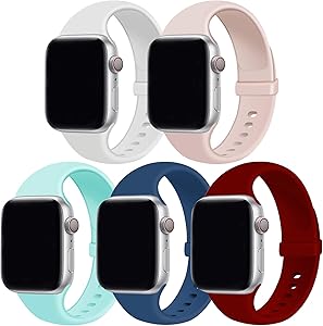 GZ GZHISY Pack 5 Sport Bands Compatible with Apple Watch Band 38mm 40mm 42mm 44mm, Soft Silicone Band Sport Strap Compatible for iWatch Series 6/SE/5/4/3/2/1
