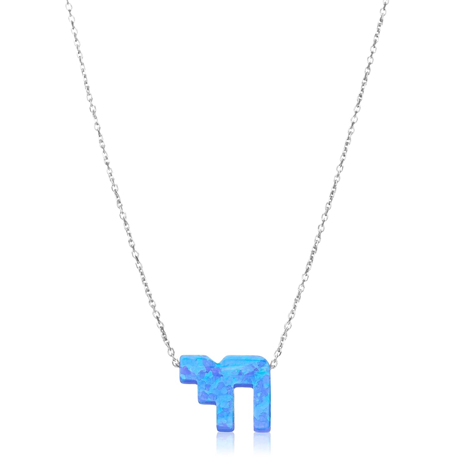 Amazon Com Hebrew Letter Chai For A Long Blessed And Healthy Life Necklace In Blue Opal On Sterling Silver Chain For Women Girls Bat Mitzvah Gifts And Birthdays Presents Get Well Soon And