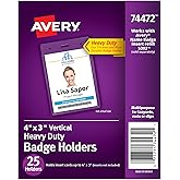 Avery Heavy Duty Badge Holders, 4" x 3", 25 Vertical ID Badge Holders (74472)