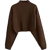ZAFUL Women's Cropped Turtleneck Sweater Lantern Sleeve Ribbed Knit Pullover Sweater Jumper