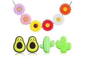 VILLCASE Knit Needle Point Protectors, 10Pcs Chew Necklace Pendants Cactus Flower Silicone Chewing Bracelets Charms Diy Bracelet Accessories