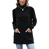 drakloak Long Sleeve Fall Sweater Shirts for Women Turtleneck Dressy Casual Tunic Tops with Pockets Plain Sweatershirts