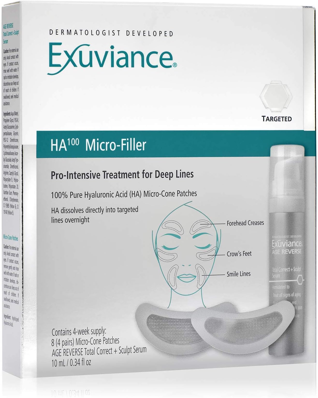 Exuviance HA100 Micro-Filler, 8 (4 pairs) Micro-Cone Patches AGE REVERSE Total Correct + Sculpt Serum 0.34 fluid ounce