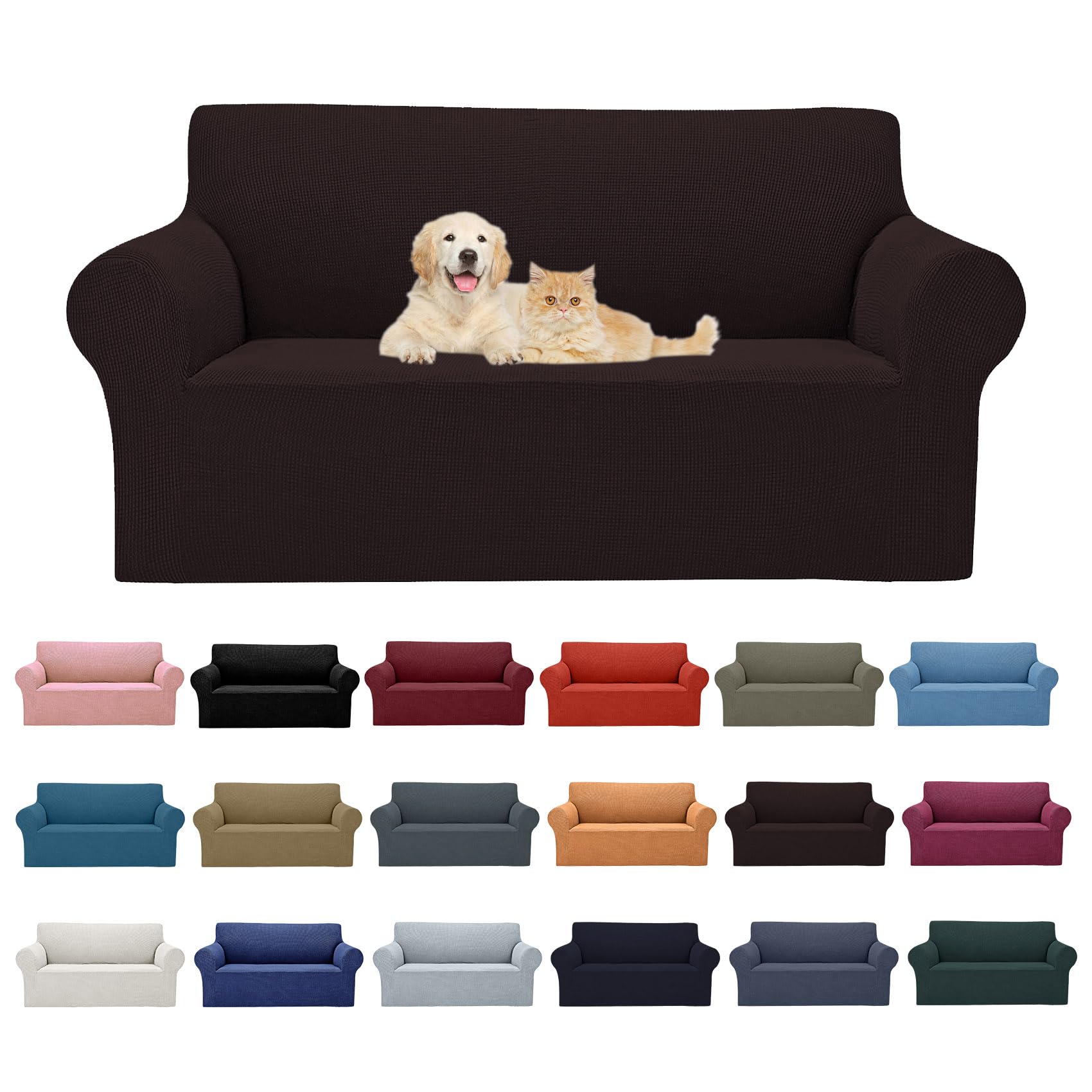 Photo 1 of 2025 New Stretch Loveseat Sofa Slipcovers Couch Cover for 2 Cushion Furniture Protector Sofa Covers with Elastic Bottom Jacquard Fabric Small Checks for Pets, Kids - Chocolate