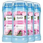 Suave Antiperspirant Deodorant for Women, Powder, 4-Pack – Anti-Staining Invisible Solid, Talc-Free, 2.6 Oz Ea