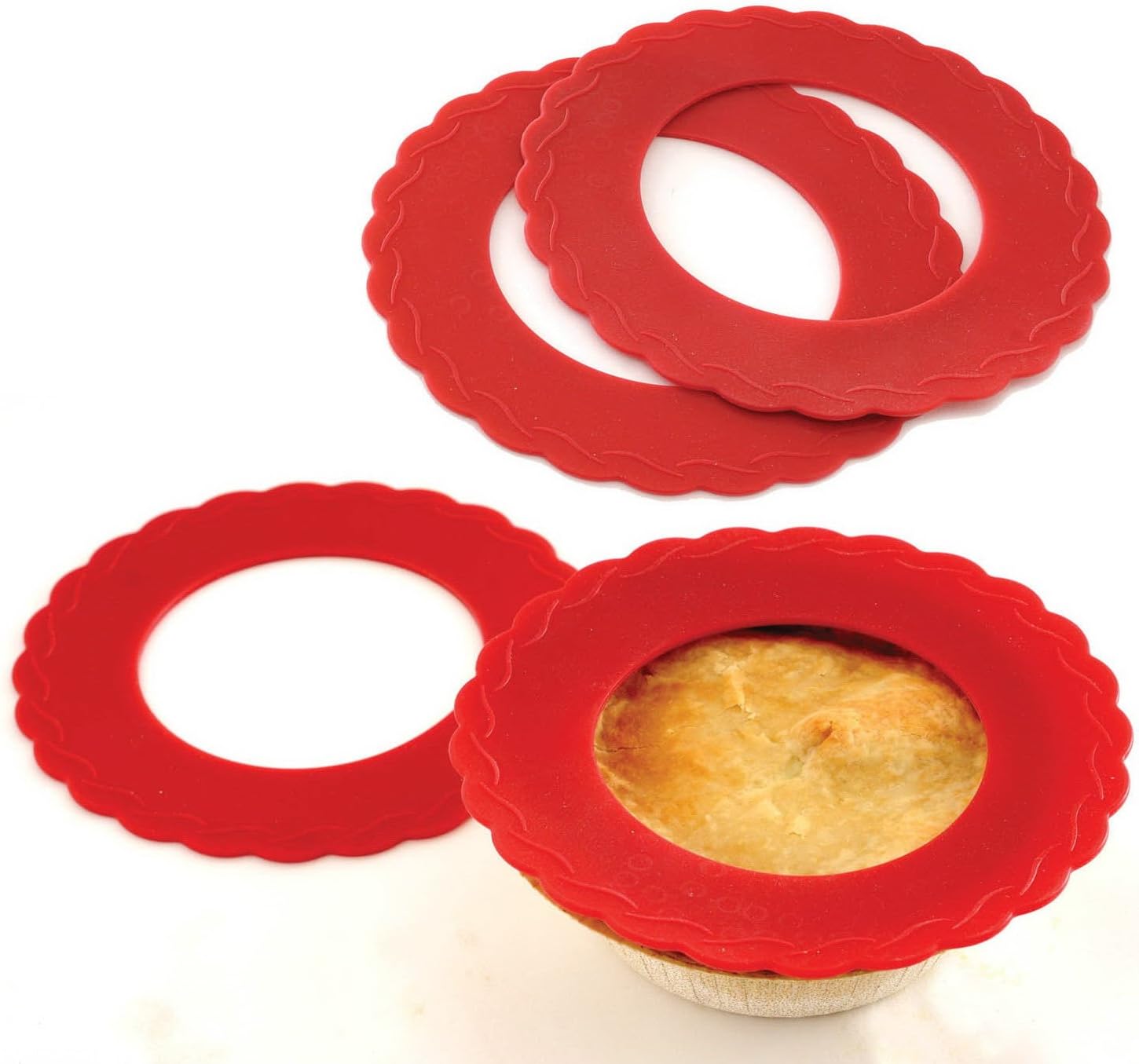 Mini Pie Pan Shields. Set of 4 Mini Silicone Crust Shields Protect Edge