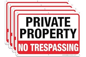 Private Property No Trespassing Metal Sign (4 Pack), 10 x 7 Inches Rust Free .040 Aluminum Sign – Reflective – Weatherproof -