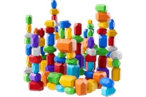Lucky Doug 50 PCS Extra-Large Stacking Rocks Toys for Age 1-3 2-4, Safe Montessori Stacking Building Blocks Stones Toddlers Toys for 1 2 3 4 Year Old Boy Girl, Sensory Toys Gifts for Kids Age 1-2 2-4