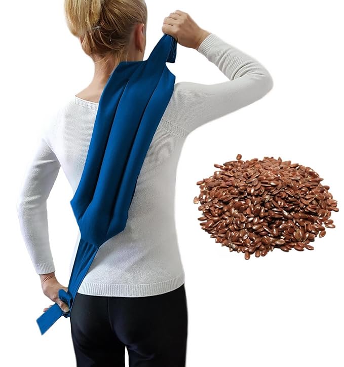 title=FASCIA DORSALE TERMICA -Blu- Riscaldante con Semi di Lino per Collo, Spalle,