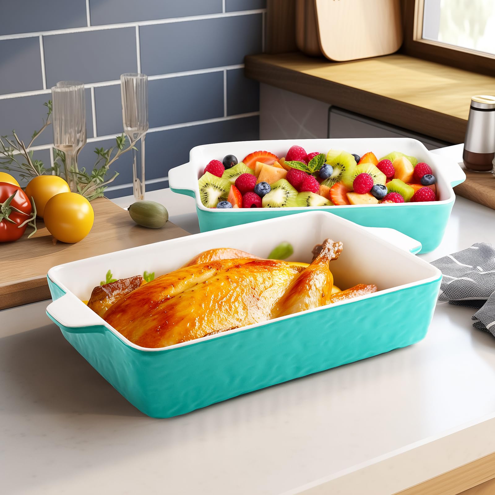 Krokori Casserole Dishes for Oven, Ceramic Baking Dishes, Lasagna Pan with Handles, Porcelain Baking Pan Deep, Bakeware for Baking, Cooking, Wedding Gift, Set of 3 (11.6
