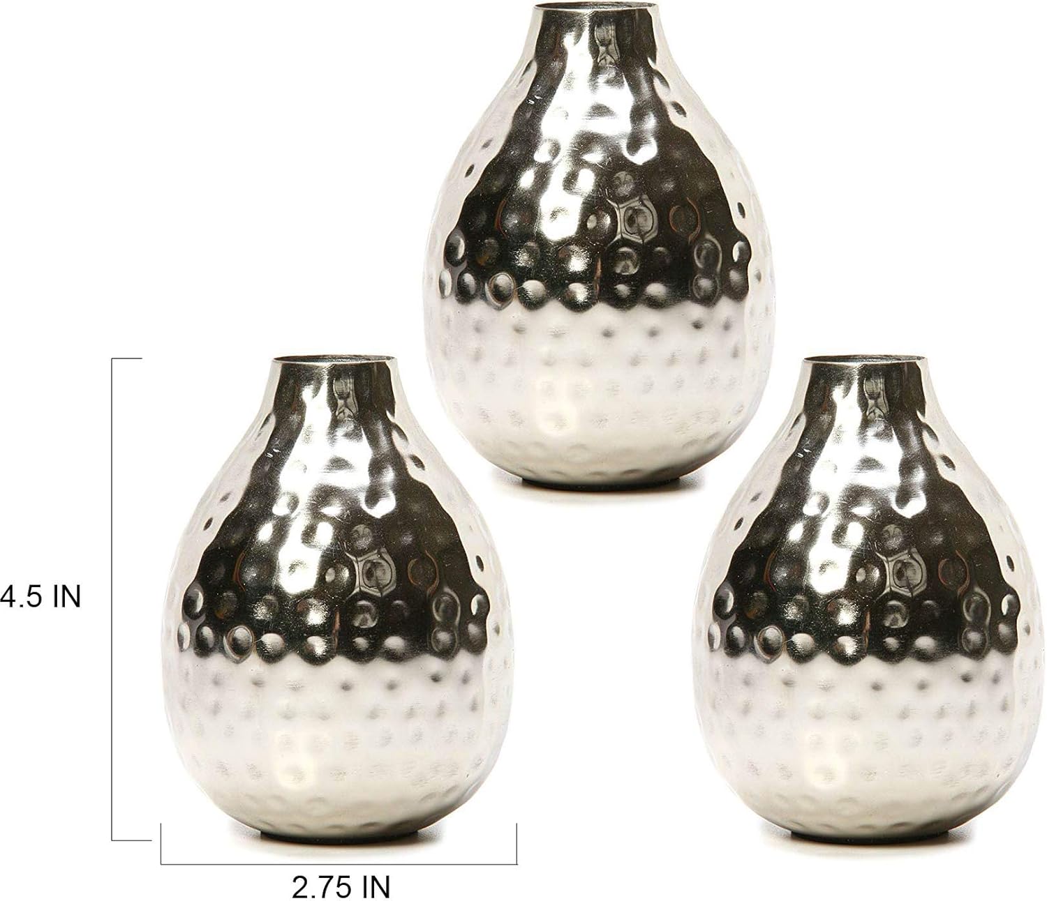 Hosley Set of 3 Metal Bud Vases - Your Choice of Colors. 4.5 Inch High. Ideal Accent Piece for Coffee and Side Tables as Well as Dried Floral Arrangements (1-Silver Finish): Home & Kitchen