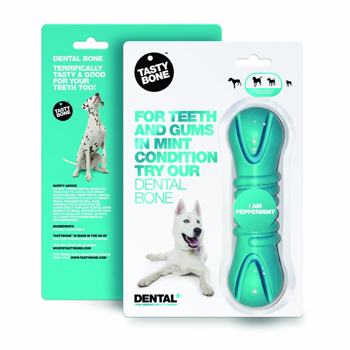 TastyBone TastyBrush Dental Nylon Dog Chew Toy (Peppermint) - Strong Healthy Teeth & Gums, Indestructible for Aggressive Chewers, Everlasting Flavour, Made in the UK
