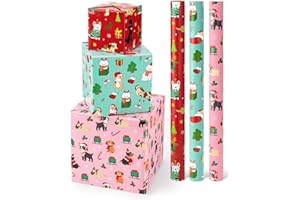WERNNSAI Dog Christmas Wrapping Paper Rolls - 3 Rolls 17” x 120” Puppy Kids Christmas Wrapping Paper Medium Roll Set Funny Christmas Wrapping Paper Xmas Rolls Party Gift Decoration, for Girls/Boys
