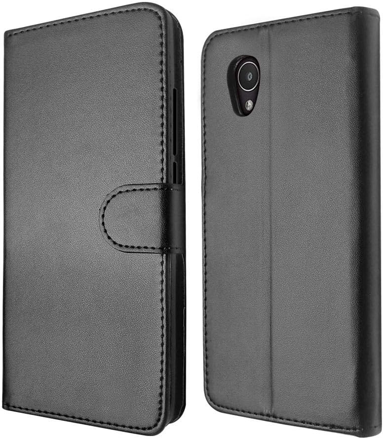 SDTEK Case Compatible with Alcatel 1 (2019-2021), Leather Wallet Flip Book Folio Wallet View Phone Cover Stand (Black)