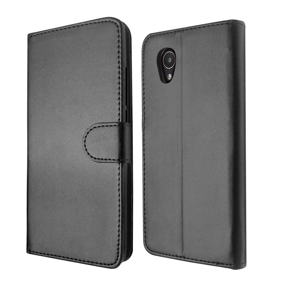 SDTEK Case Compatible with Alcatel 1 (2019-2021), Leather Wallet Flip Book Folio Wallet View Phone Cover Stand (Black)