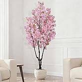 Celestdeco 5.9ft Tall Pink Artificial Cherry Blossom Tree, Realistic Handmade Silk Leaves Sakura Plant, Fake Lifelike Cherry Blossom Tree for Home Office Indoor Outdoor Party Wedding Christmas Decor